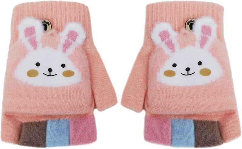NICEYST Kids Convertible Flip Top Gloves Children Winter Warm Knitted Fingerless Mittens for Boys Girls 6-10 Years Old - Image 1